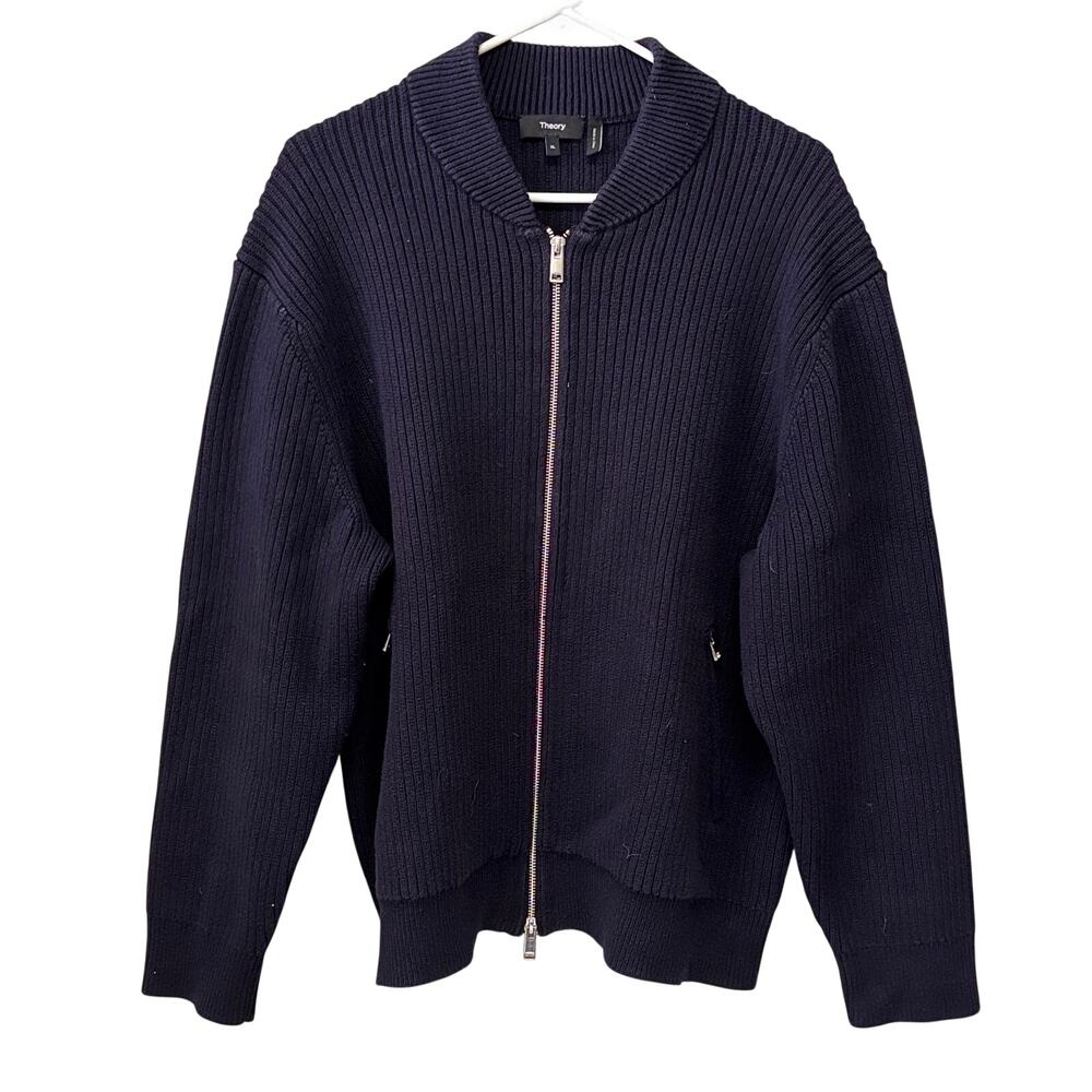 Theory Sweater Jacket Men XL Blue Ryke Cashton Cotton Cashmere Full Zip Cardigan